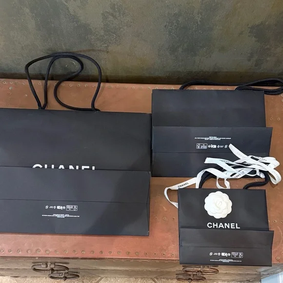 CHANEL Black Shopping Bags with White Camellia and Logo - Picture 2 of 3